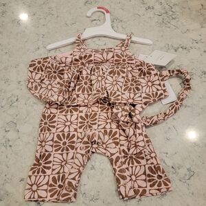Grayson Mini Romper & Headband Outfit Set Size NB Newborn NWT! Pink Brown